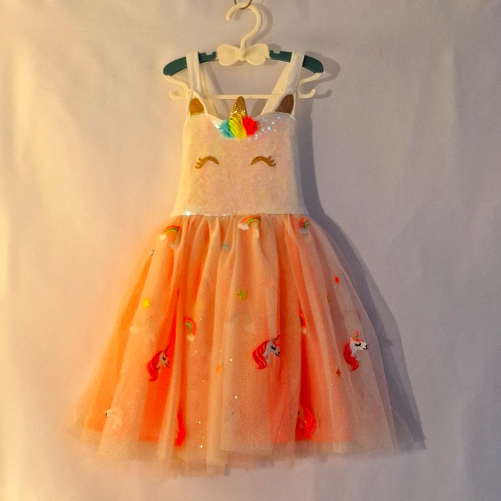 Rare Nordstrom Zunie Kids' Sequin Unicorn Party Dress little kid 6 Neon